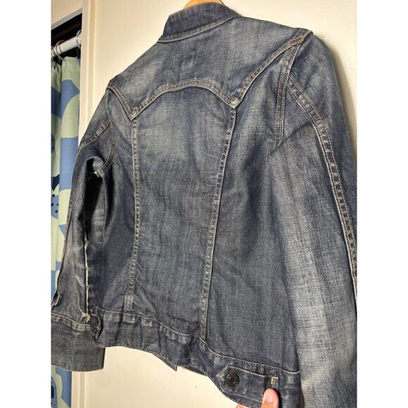 Y2k Vintage GAP Jean Jacket Round Neck Moto Grunge Katseye Band Distressed XS - Picture 8 of 9
